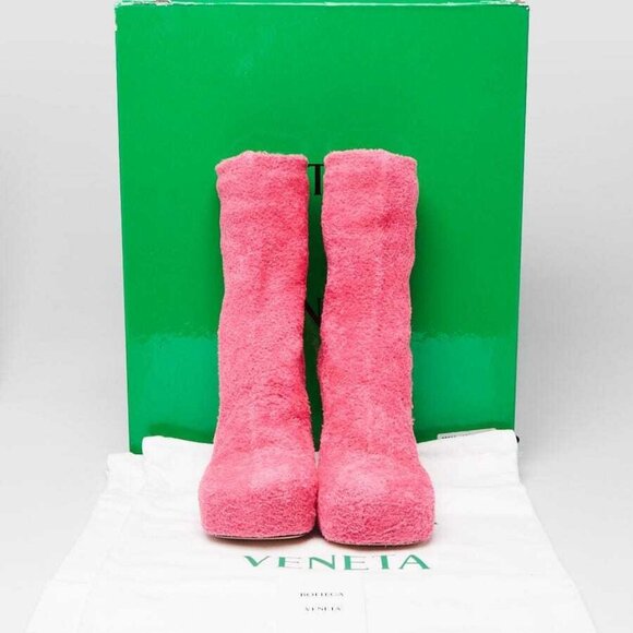 Bottega Veneta Pink Stretch Knit Fabric The Bold Boots Size 7.5/38 - Picture 1 of 5